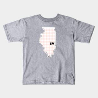 USA States: Illinois (pink plaid) Kids T-Shirt